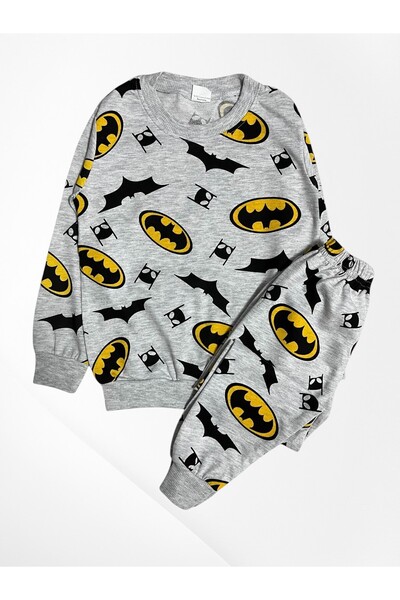 Pajama Shop Boys' Cotton Fabric Gray Color Patterned Long Sleeve Seasonal Pajama Set