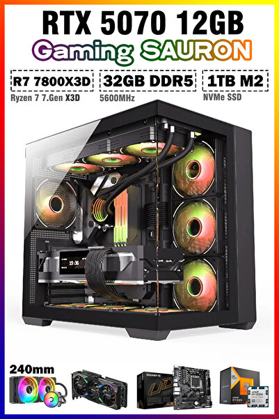 Zeiron Sauron X7 Ryzen 7 7800X3D 32GB DDR5 RAM 1TB M.2 NVMe SSD RTX5070 Sıvı Soğutmalı Oyuncu Bilgisayarı