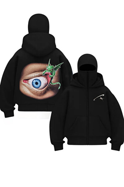 Gofeel Harajuku Μαύρη Unisex Ζακέτα Oversize με σχέδιο Graffiti και μάσκα χιο...