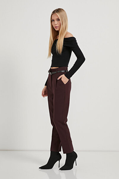 Arma Life Kadın Kemerli Yüksek Bel Bordo Havuç Pantolon