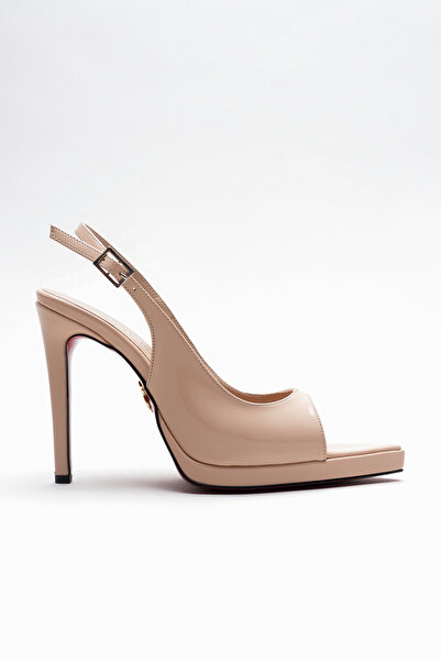 Ayakkabı Ateşi Women's Back Open Pointed Toe Thin Heeled Platform Shoes Hari Nude Patent Leather