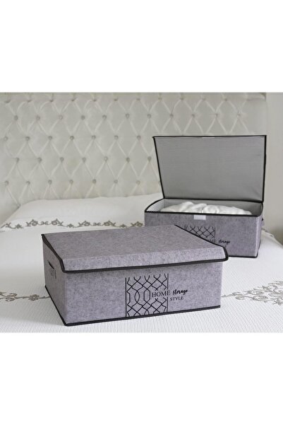 Buclee 50x40x19 Cm Keçe Kapaklı Hurç Katlanabilir Saklama Kutusu Dolap İçi Giysi Organizer