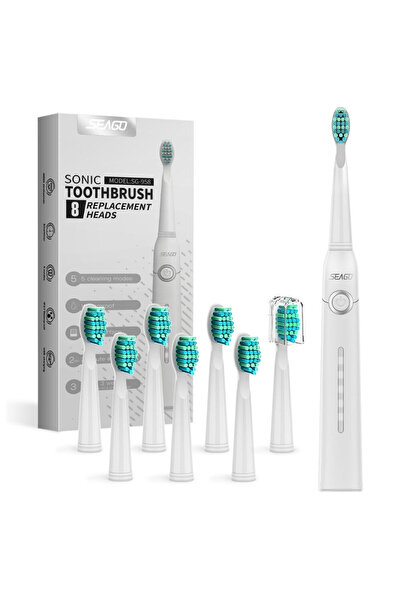 OEM Seago SG-958 Sonic Electric Toothbrush, 5 Modes, 6 Heads, White