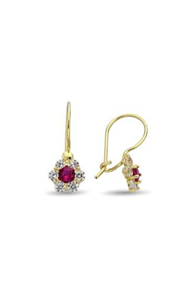 Pirnus Diamond Altın Yakut Görünümlü Taşlı Çocuk Küpe