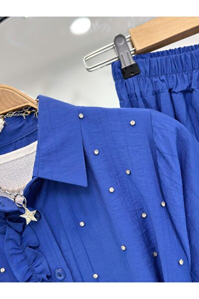 YEDİLALE Sav.Aroski̇ Stone-Embellished Waist-Tie Shirt Skirt Dual-Piece Set [38-46 Size Range]