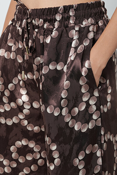 Orfeo Negro Γυναικείο παντελόνι με κορδόνια με καφέ σχέδιο με ελαστική μέση