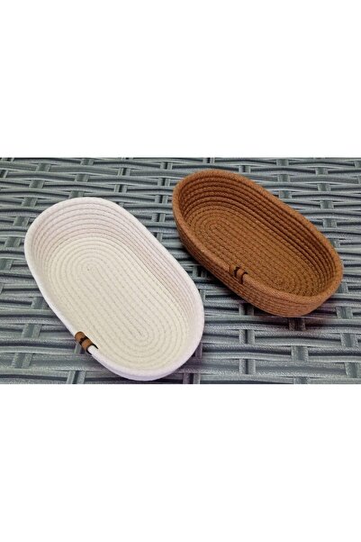 STOREMAX سلة منسوجة بيضاوية الشكل من الخوص بلون كريمي وبني مع حبل من الجوت، م...