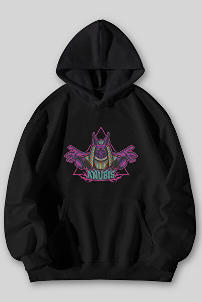 Harmandar سويت شيرت بقلنسوة مطبوع عليه فرقة أنوبيس للجنسين باللون الأسود مع ج...