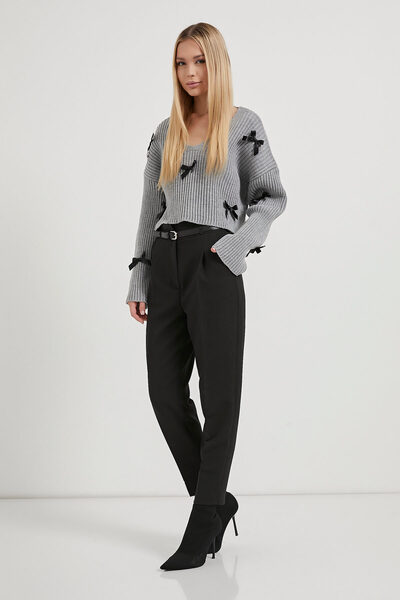 Arma Life Women's Belted High Waist Black Carrot Pants