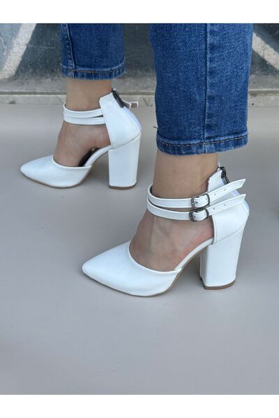 Saltopik Double Buckle White Heeled Shoes