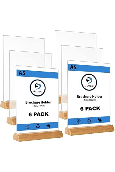 Slasa حامل لافتات أكريليك A5 مع قاعدة - عبوة من 6 قطع