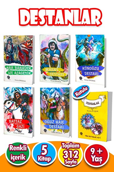 Harika Kitap 9-12 Yaş Türk Destanları Seti 5 Kitap Renkli Resimli Kutulu 312 ...
