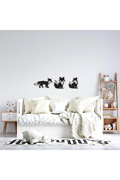 Slasa لوحة فنية جدارية ثلاثية على شكل ثعلب من أكريليك أسود 3 مم - مجموعة من 3...