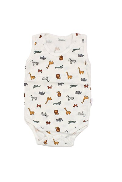 bebegen Boy's White Animal Print Suspender Bodysuit