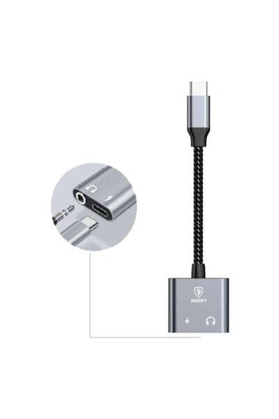 Spon Type-C Adapter with Dual Ports for Headphone and Charger by