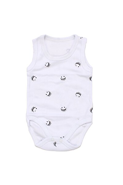 bebegen Unisex White Smile Printed Suspender Bodysuit