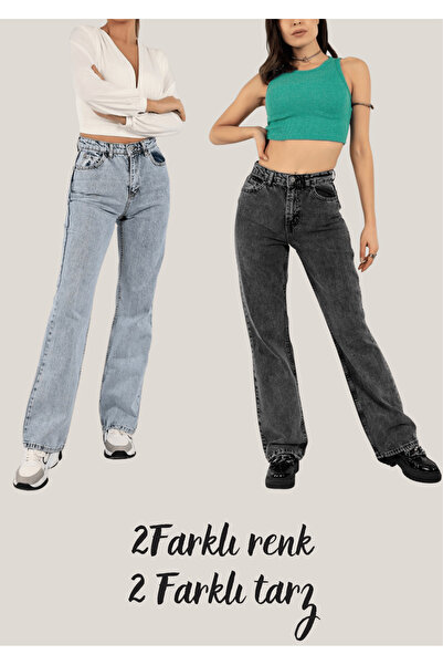 QUUL'Y 2-Piece Palazzo Jean Pants (Snow Blue-Snow Blue)