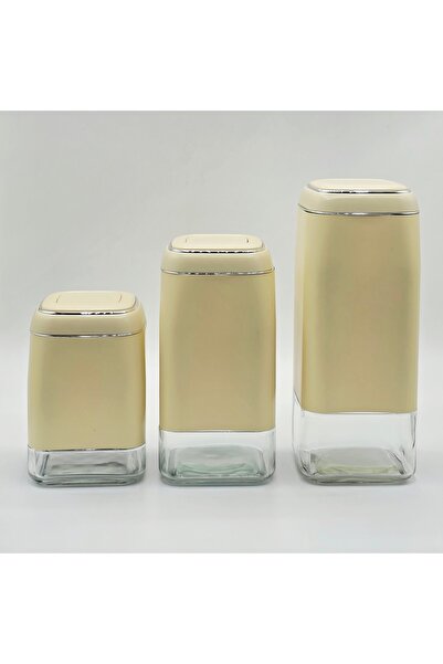 Tekbir 3 PARÇA KİLİTLİ VAKUMLU CAM KAVANOZ SETİ KREM