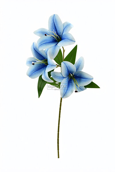 Yapay Çiçek Deposu Yapay Çiçek 3 Başlı Lüx Islak Kazablanka Dalı 60 cm Mavi