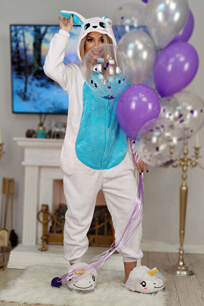 WildFashion Fluffy one-piece pajamas with Blue Rabbit pattern PJM154-22