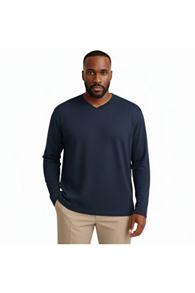 sngl Чоловічий довгий рукав інтерлок V-подібний комір Oversize Sweatshirt S-M-L-XL-2XL