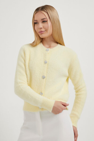 Arma Life Kadın Mücevher Düğmeli Yumuşak Sarı Triko Hırka