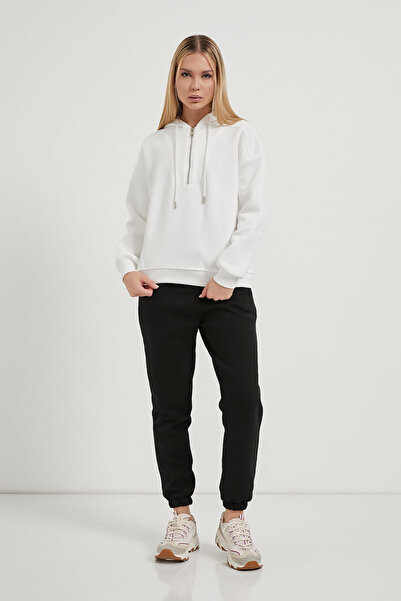 Arma Life Women's Half Zipper Hooded White Loose Sweatshirt