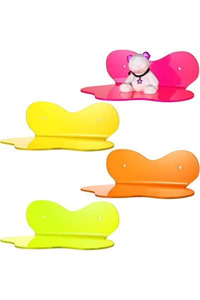 Slasa أرفف نيون أكريليك عائمة - عبوة من 4 أرفف حائط ملونة على شكل حرف L للديكور والنباتات