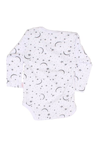 bebegen Unisex Ecru Star and Crescent Patterned Long Sleeve Bodysuit