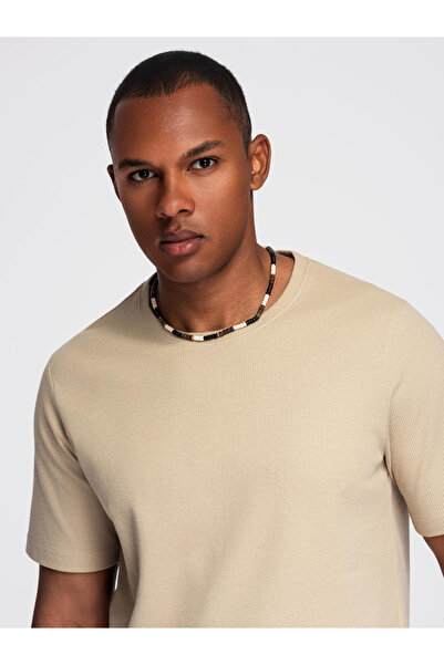 OMBRE Herren T-Shirt mit Waffelstruktur und Rundhalsausschnitt - Sand V2 OM-T...