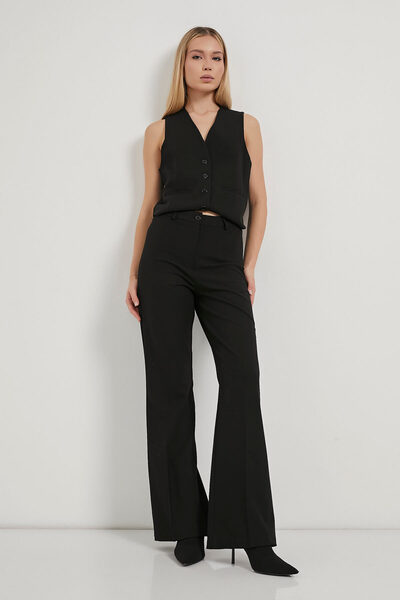 Arma Life Women's High Waist Wide Leg Black Palazzo Trousers