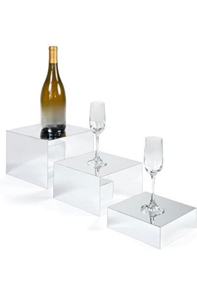 Slasa مجموعة من 3 رفوف عرض أكريليك بقاعدة مجوفة - لمسة نهائية فضية