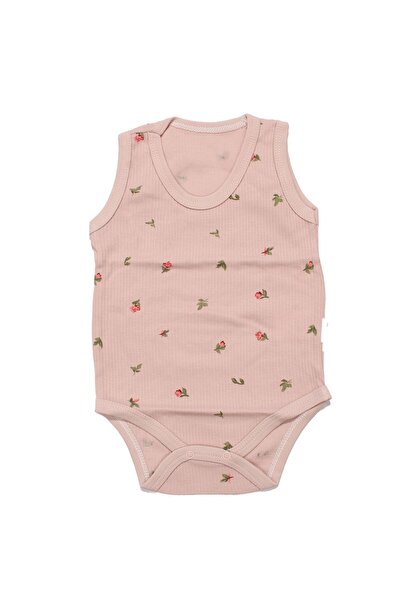 bebegen Baby Girl Pink Floral Patterned Suspender Bodysuit