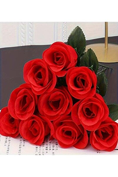 Generic 10 Pieces Artificial Red Roses - Realistic Look with 31 cm Length