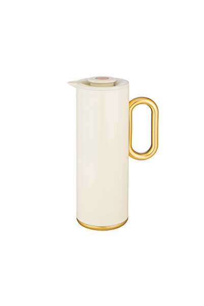 Dania Yarouz Thermos - High-quality plastic on the outside and glass on the inside, 1 liter capacity - Cream color