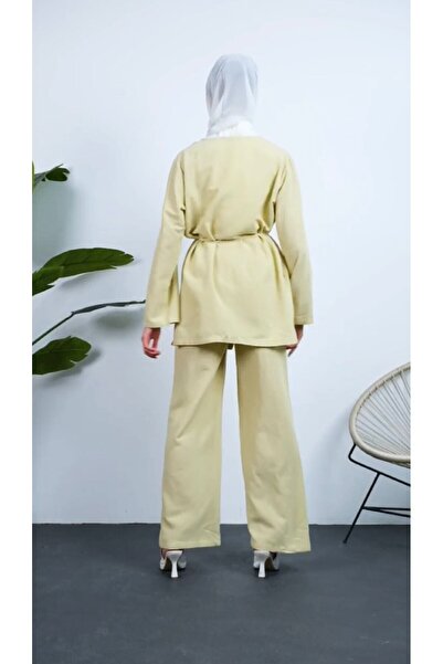 Duruvia boutique Women's Hijab Yellow Buttoned Top and Bottom Set