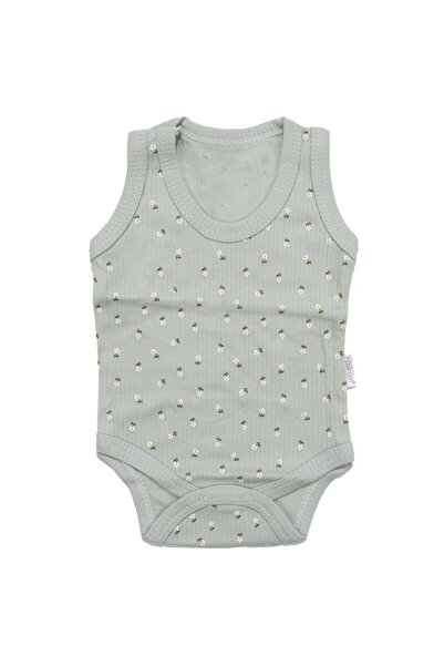 bebegen Baby Girl Green Floral Patterned Suspender Bodysuit