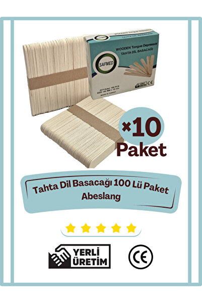 SAFMED MEDİKAL 1000 Adet Medikal Abeslang Tahta Dil Basacağı, Ahşap Çubuk, Ağ...