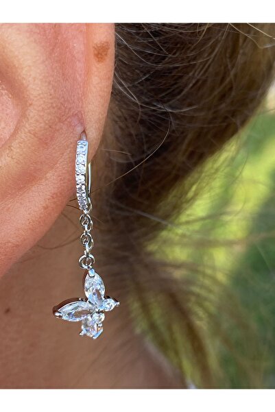 kurukafagift Tek Küpe Zirkon Taşlı Kıkırdak Helix Lob Piercing Kelebek Figürl...