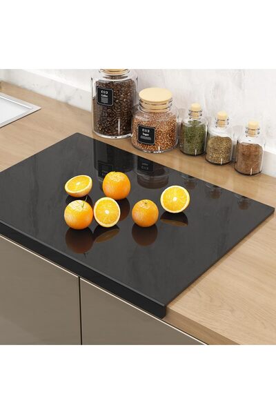 Slasa Acrylic Cutting Board with Counter Edge, 17.5 x 13.5 inches, Extra Thick Black BPA-Free Surface, Non