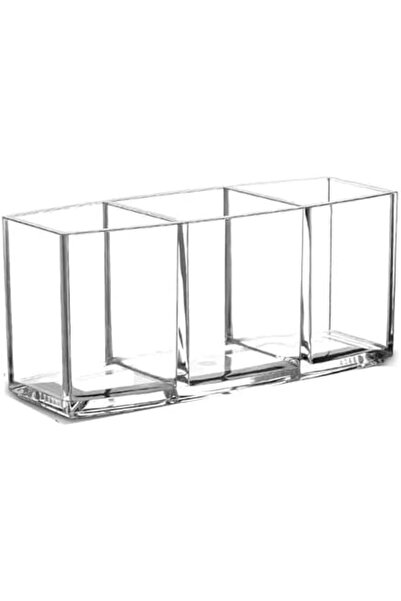 Slasa Transparent Acrylic Makeup Brush Holder by - Small Organizer with 3 Slots for Brushes, Eyeline