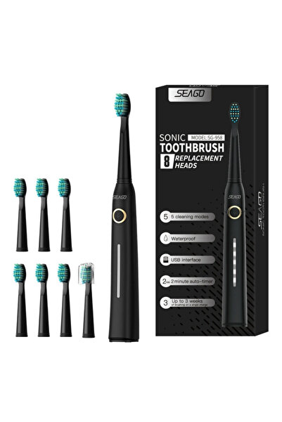OEM Seago SG-958 sonic electric toothbrush, 5 modes, 6 heads, black