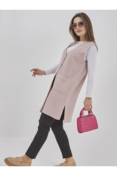 Fresh&Moda Γυναικείο μακρύ εποχιακό πλεκτό Lycra ελαστικό γιλέκο με κουμπιά