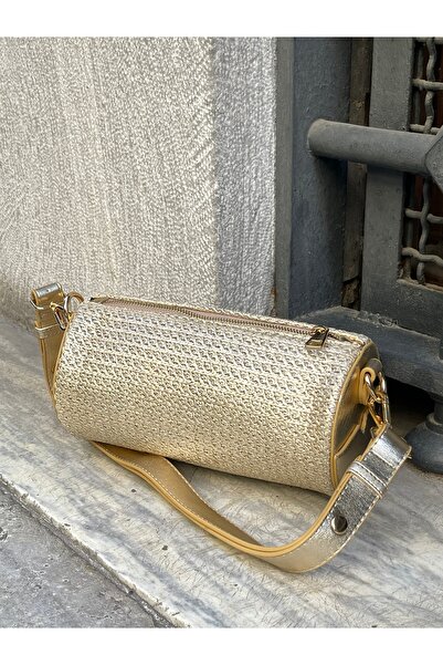 na nura collection Gold Women's Cylinder Model Hand and Shoulder Bag