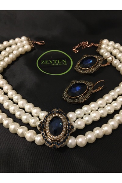ZEYTUN Elegant Pearl Jewelry Set – Crystal Stone Necklace and Earrings, Engagement & Wedding Accessory