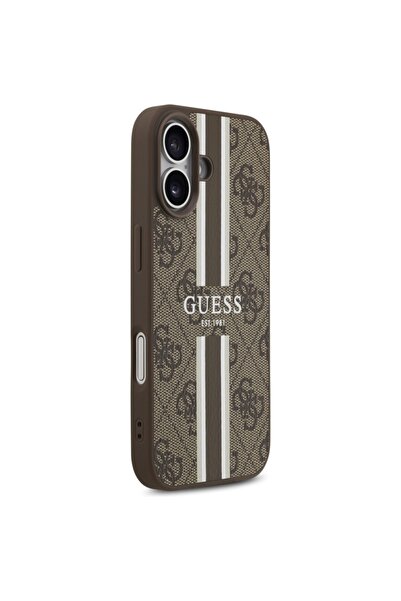 Guess Θήκη για iPhone 17, MagSafe με τύπωμα ρίγες, καφέ