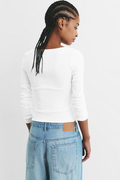 Pull & Bear Ribbed round neck T-shirt