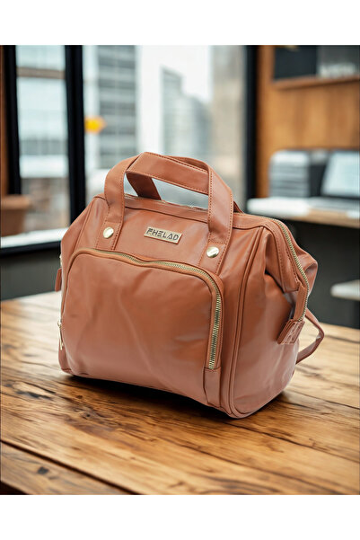 Finelook PHELAD Large Peach Leather Tote Bag – Stylish Women’s Shoulder Bag with Gold Tone Zippers