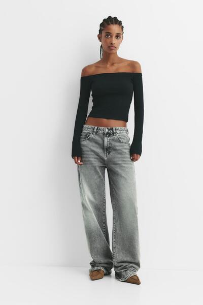 Pull & Bear Ribbed Bardot Top