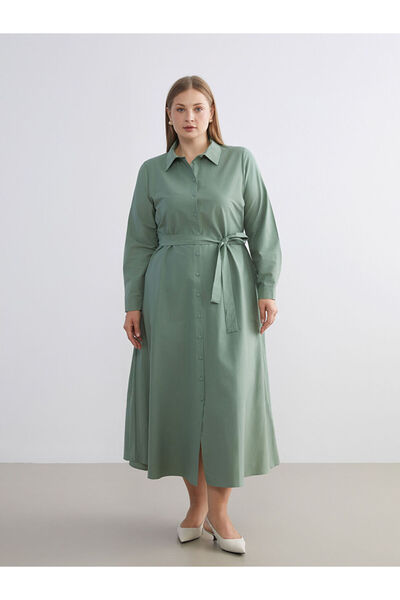 LC Waikiki Create Your Style from Uzg Store |   Plus Size Belted Waist Poplin Shirt Dress